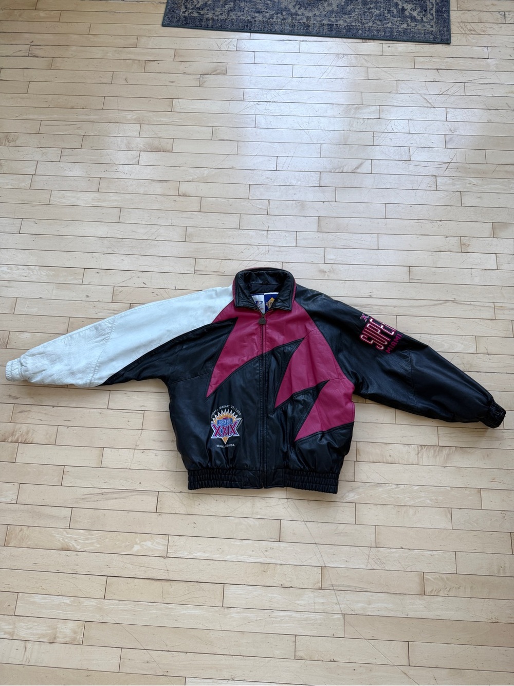 Vintage Logo Athletic Super Bowl 1995 Miami Sharktooth Leather Jacket (Size XL)